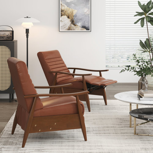 loojane MidCentury Modern Genuine Leather Recliner With Solid Wood Frame Wayfair